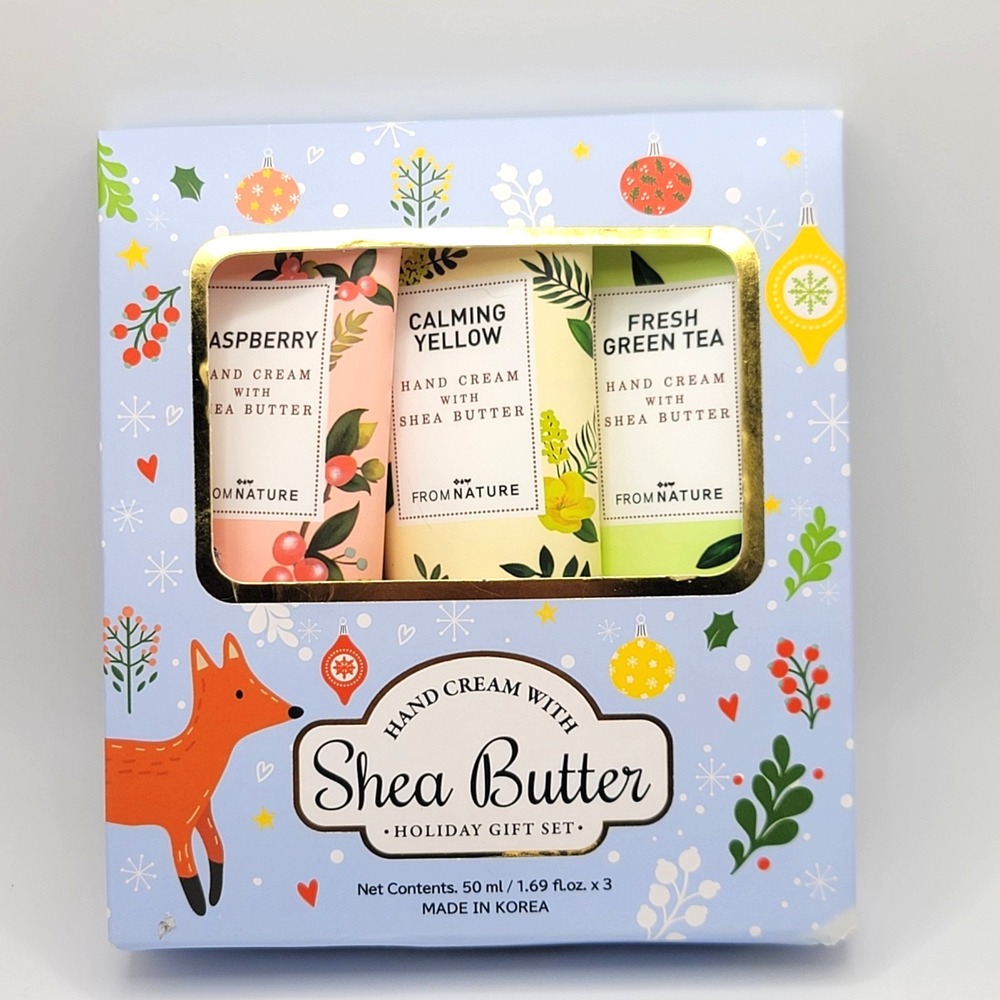 Korean Hand Cream Gift Set w/Shea Butter Raspberry. Calming Yellow Green Tea NIB